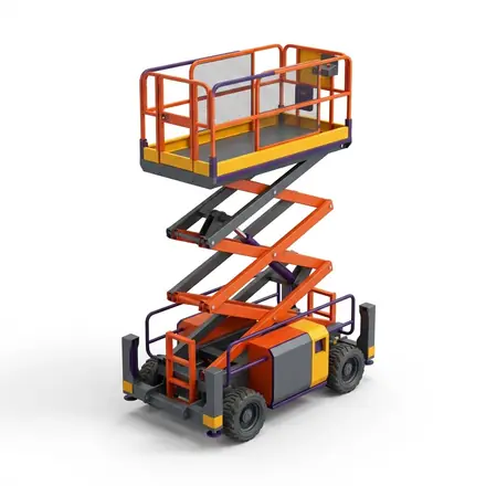 Plataforma elevadora de tijera con la cesta elevada